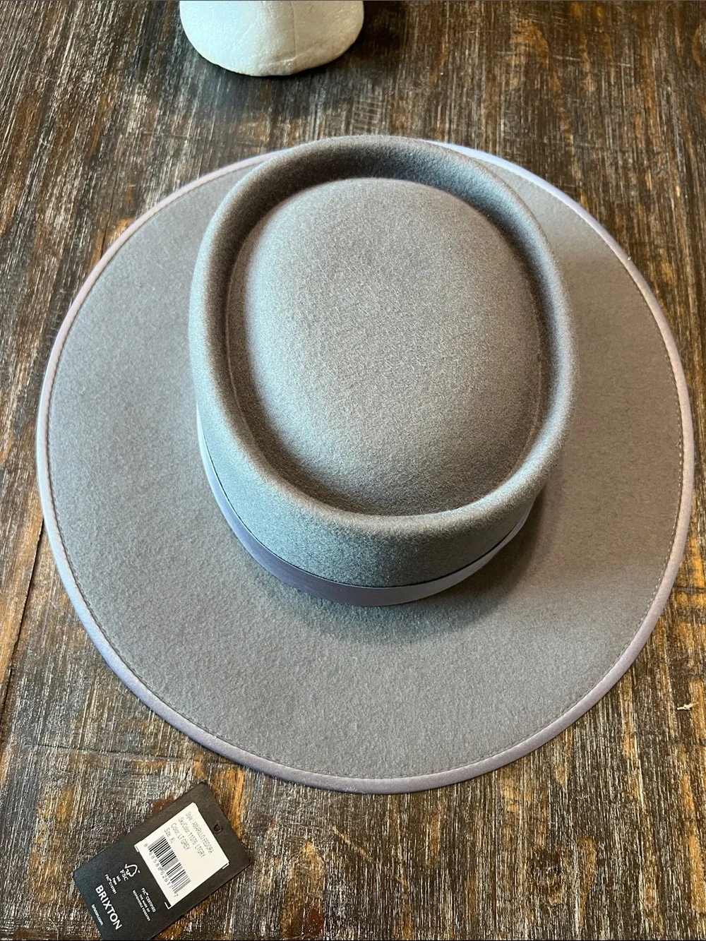 NWT Brixton Light Gray Wide-Brim Wool Felt Hat with Satin Band